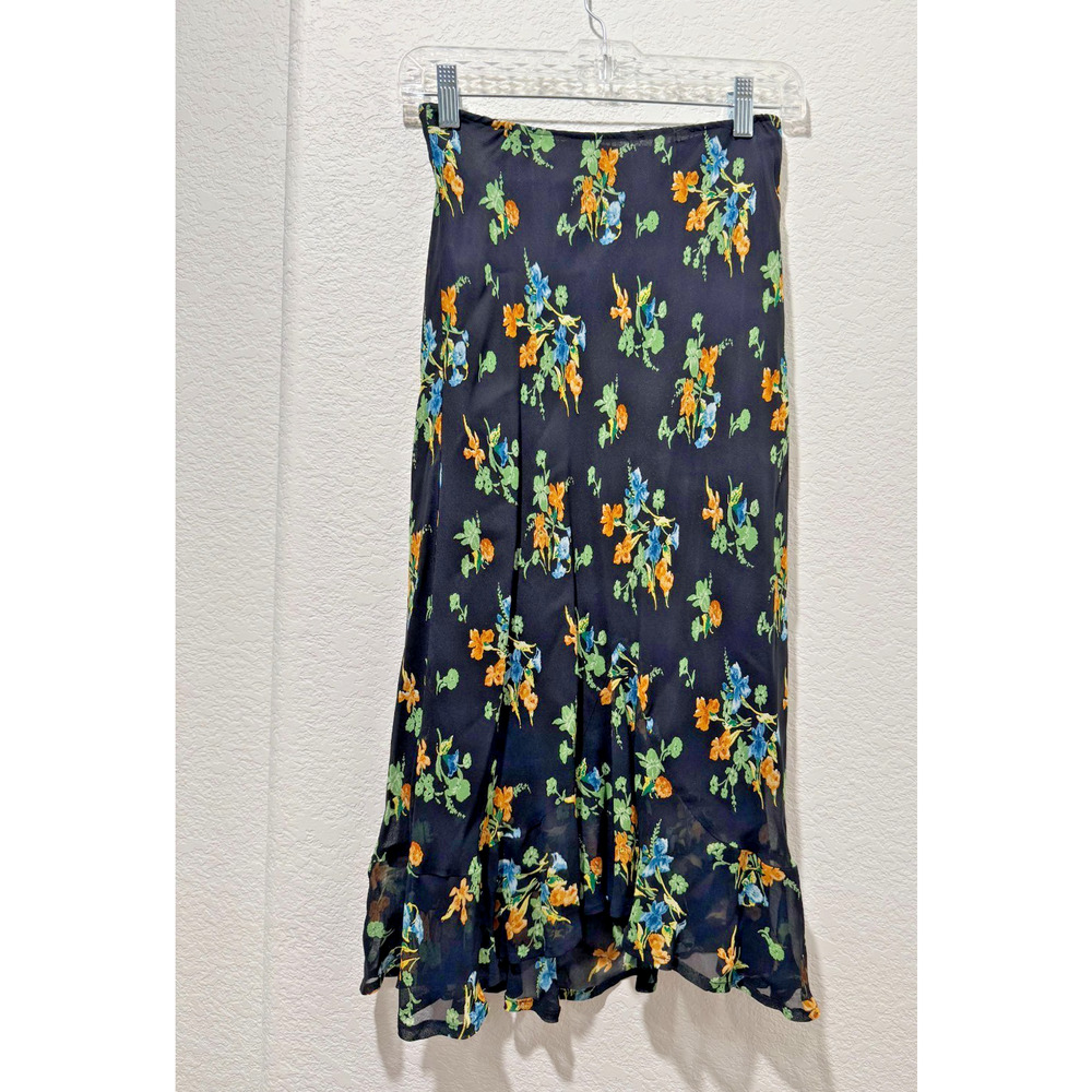90s Y2K Ann Ferriday Sheer Floral Skirt Whimsigoth Fairy Black One Sz SMALL Midi